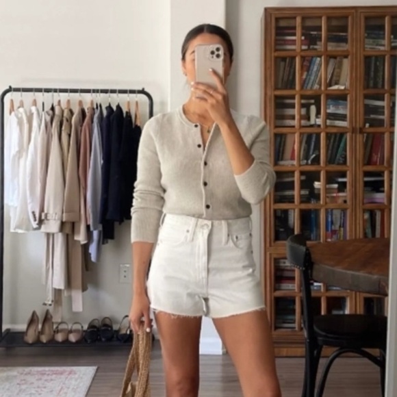 MADEWELL Relaxed Denim Distressed White 100% Cotton Summer Rigid Denim Shorts - Picture 4 of 12